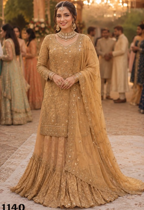 Embroidered, Sequins and Stone Work Banarasi Silk Readymade Lehenga Choli In Beige