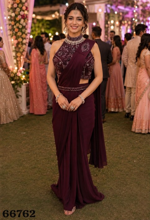 Maroon Lycra Classic Sari with Embroidered Work