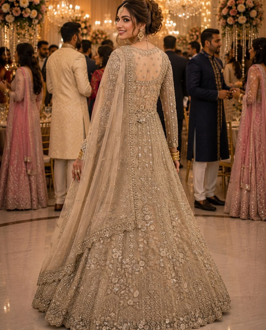 BEIGE - Beige Net Lehenga Choli