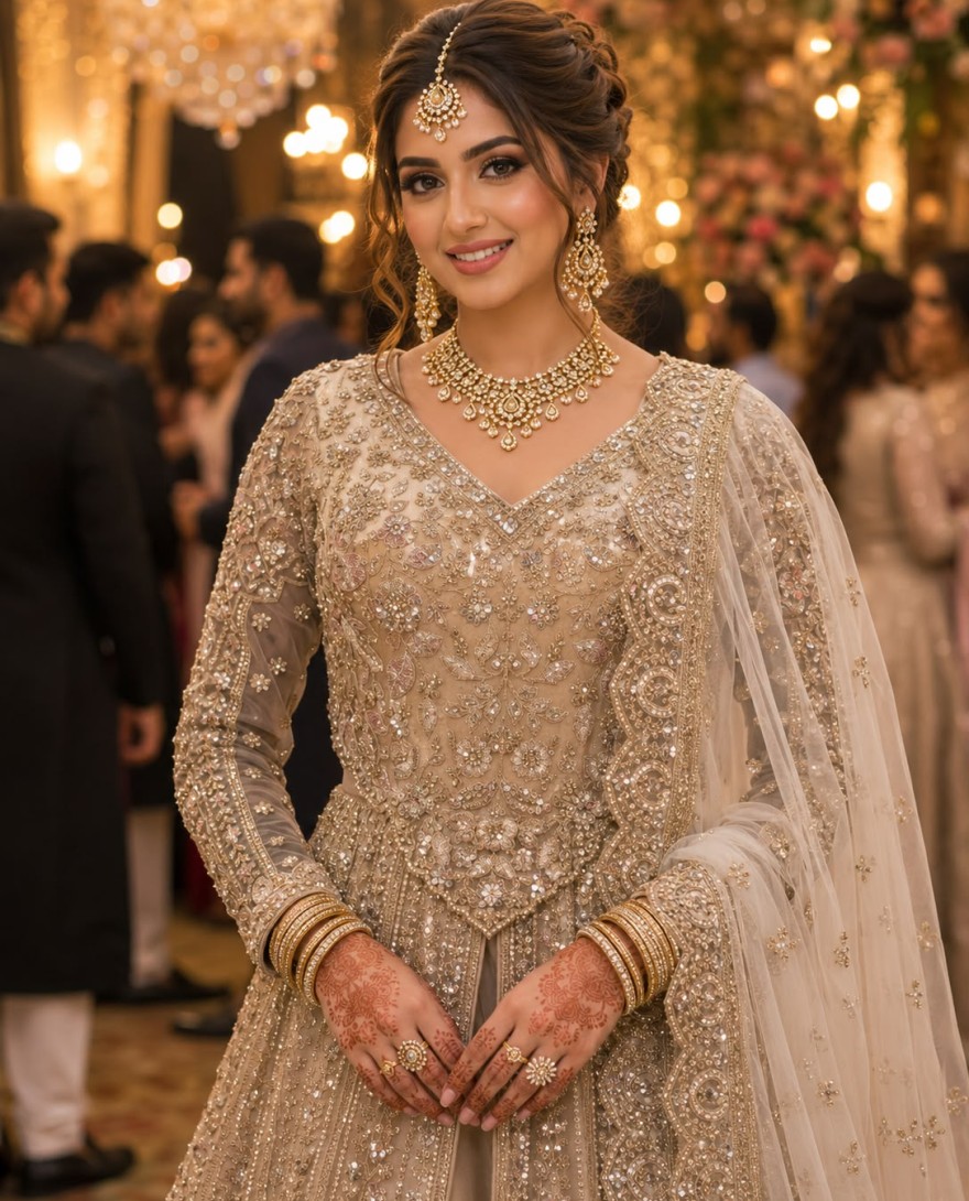 BEIGE - Beige Net Lehenga Choli