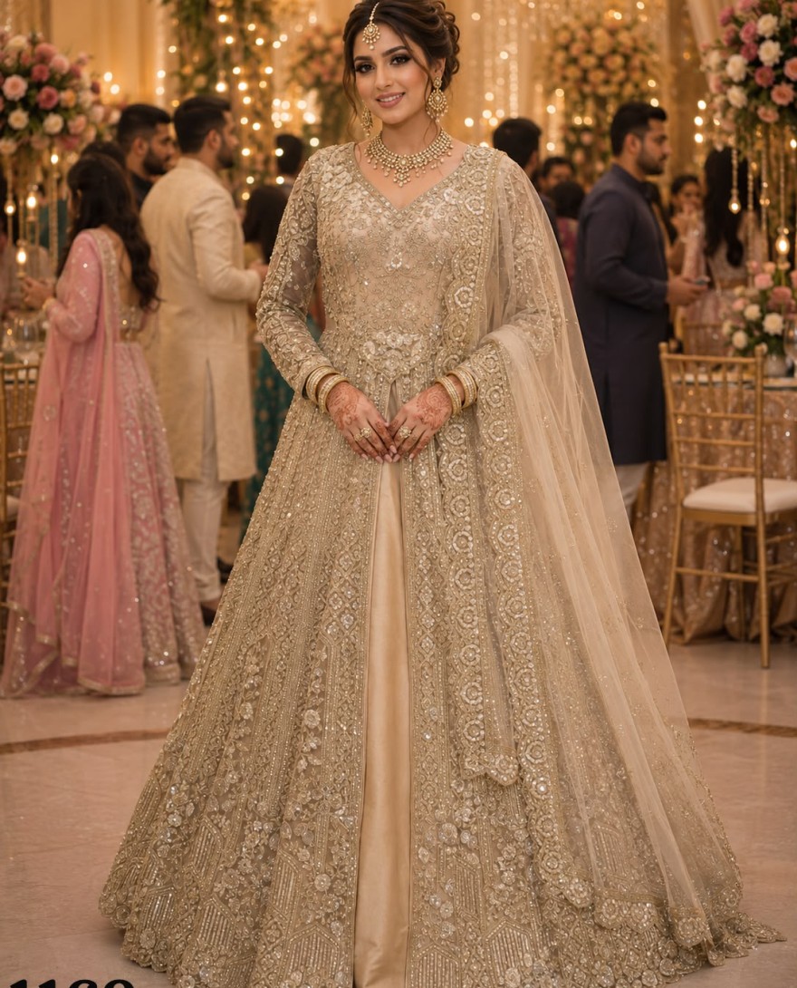 BEIGE - Beige Net Lehenga Choli