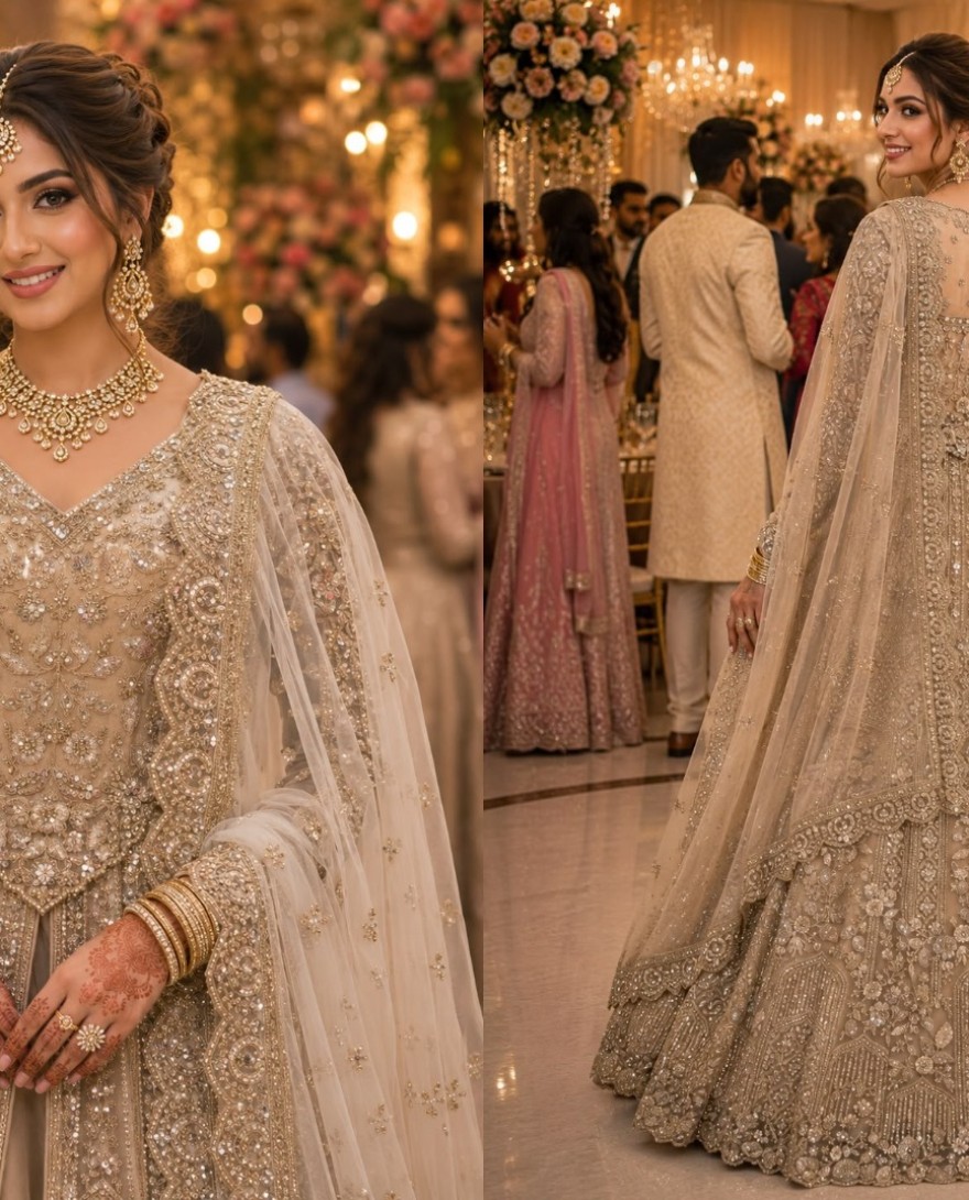 BEIGE - Beige Net Lehenga Choli