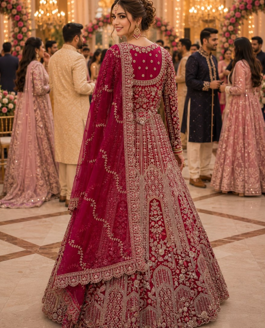 PINK - Embroidered, Sequins and Stone Work Net Readymade Lehenga Choli In Pink Colour