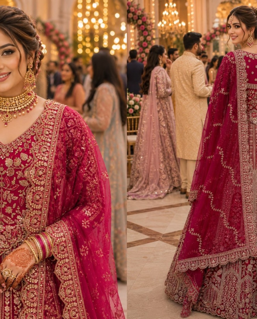 PINK - Embroidered, Sequins and Stone Work Net Readymade Lehenga Choli In Pink Colour