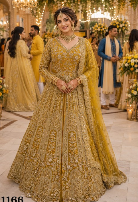 Yellow Net Lehenga Choli with Embroidered, Sequins and Stone Work