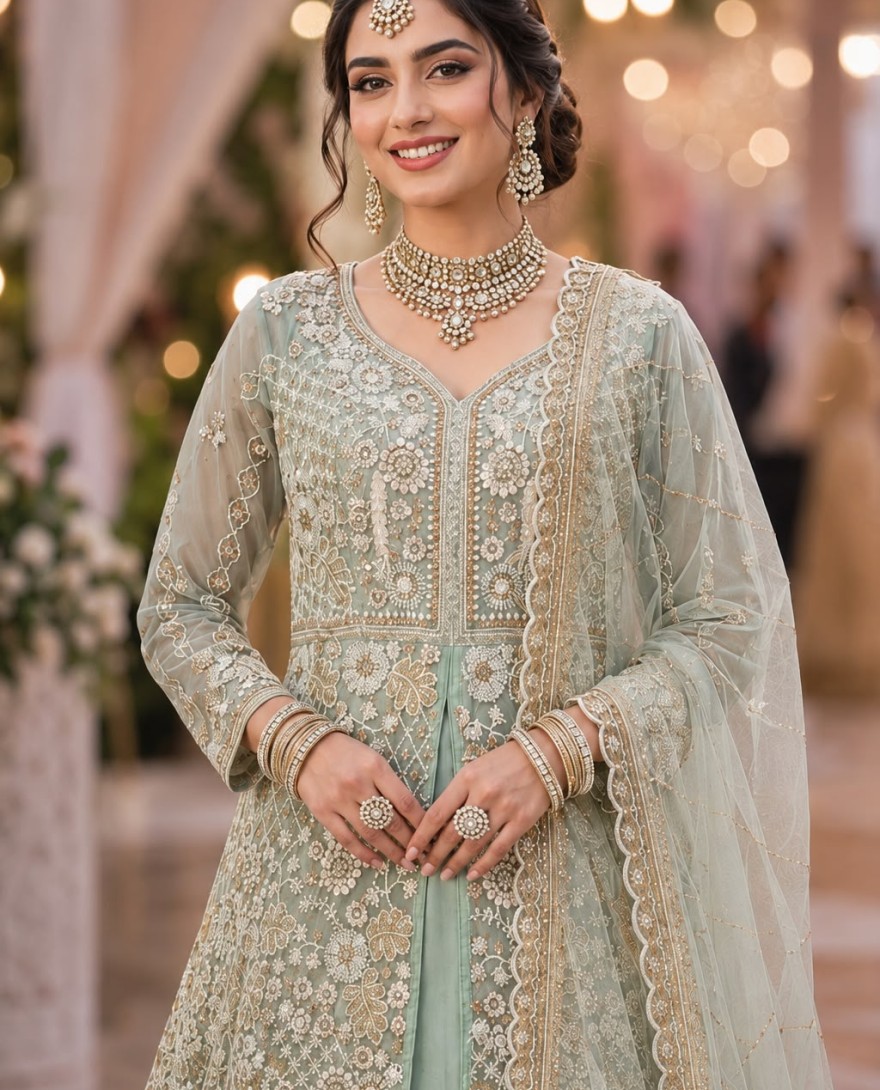 BLUE - Lavender Net Readymade Lehenga Choli