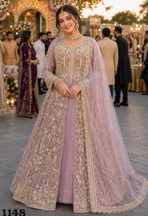 Lavender Net Readymade Lehenga Choli