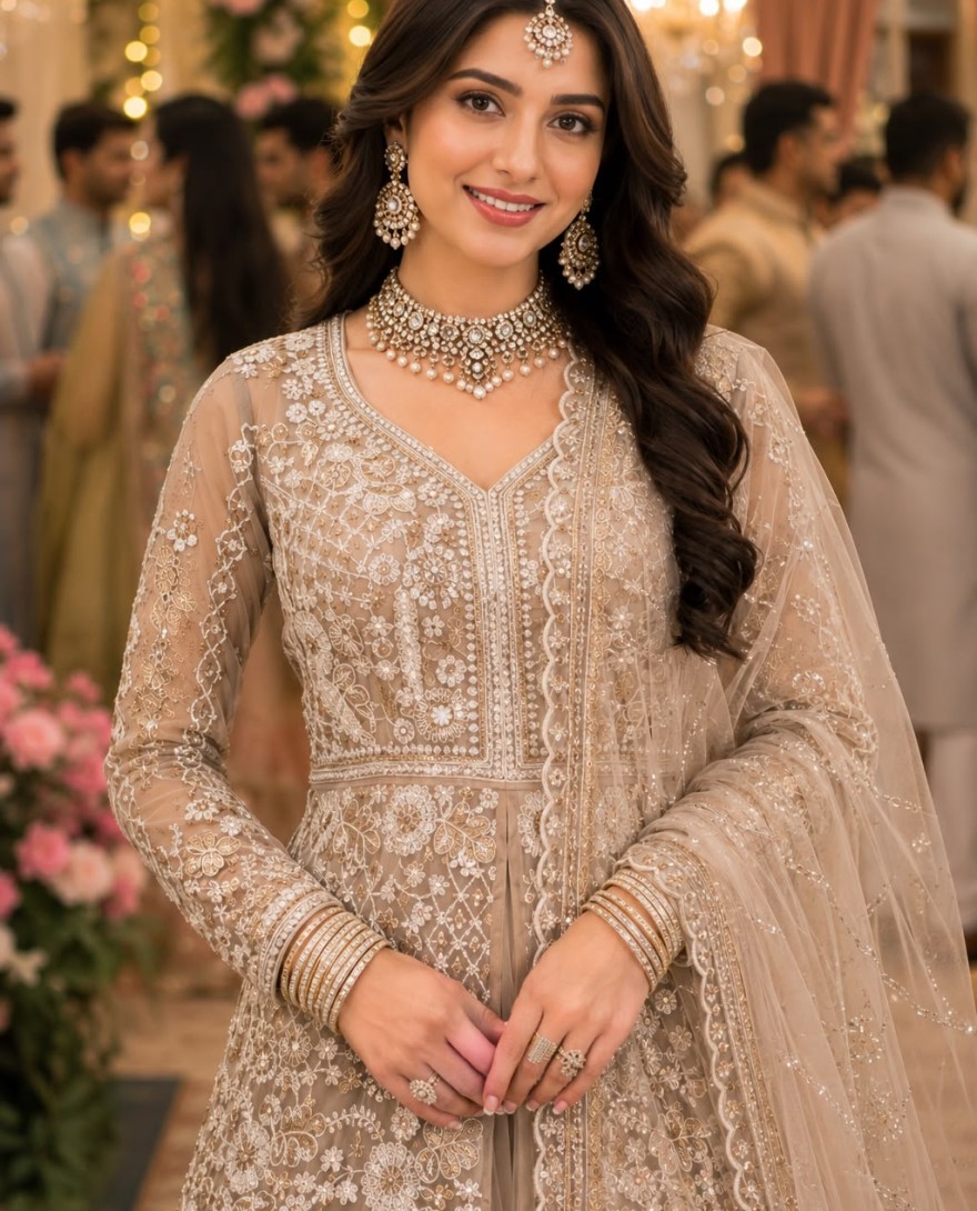 BEIGE - Beige Net Beads Work Festival Wear Readymade Lehenga Choli