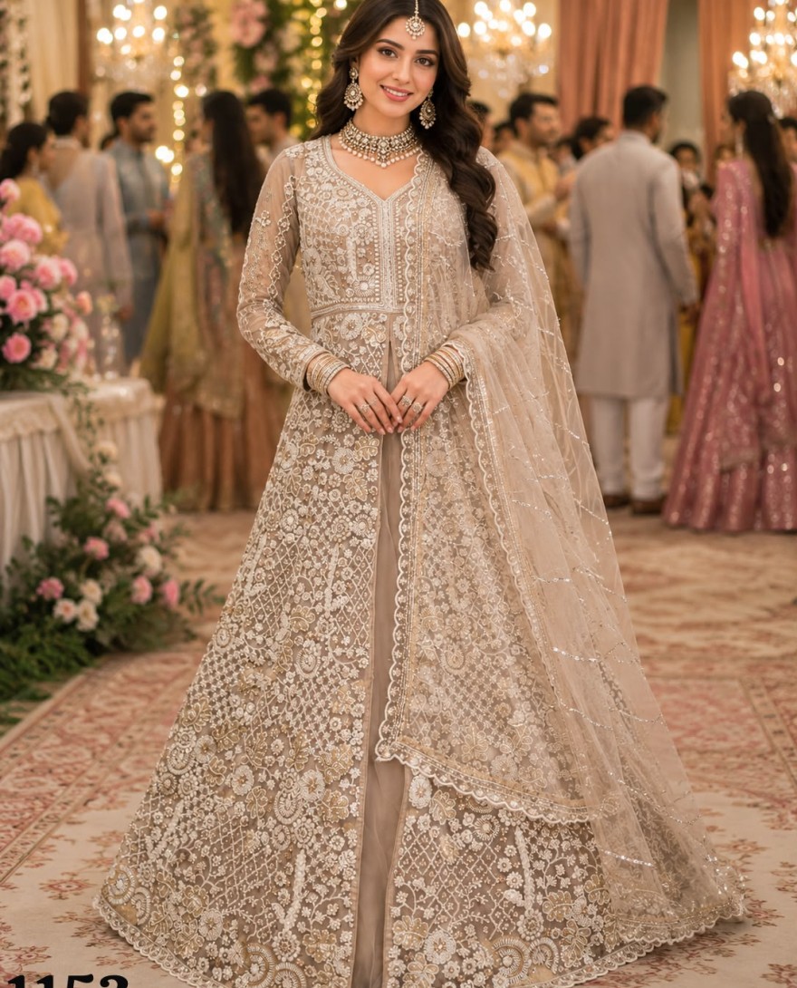 BEIGE - Beige Net Beads Work Festival Wear Readymade Lehenga Choli