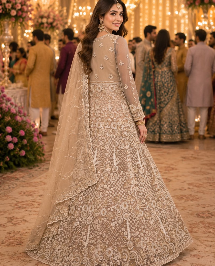 BEIGE - Beige Net Beads Work Festival Wear Readymade Lehenga Choli