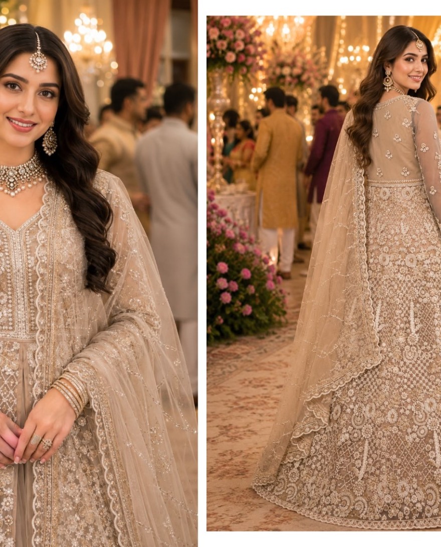 BEIGE - Beige Net Beads Work Festival Wear Readymade Lehenga Choli