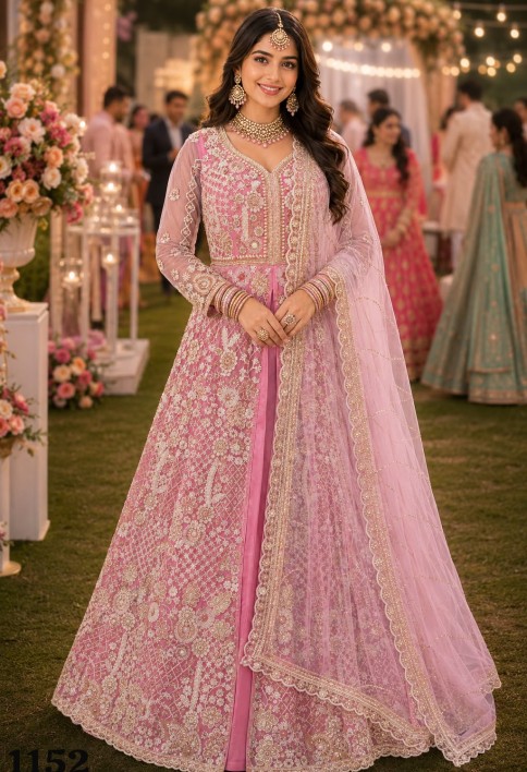 Pink Net Beads Work Festival Wear Readymade Lehenga Choli