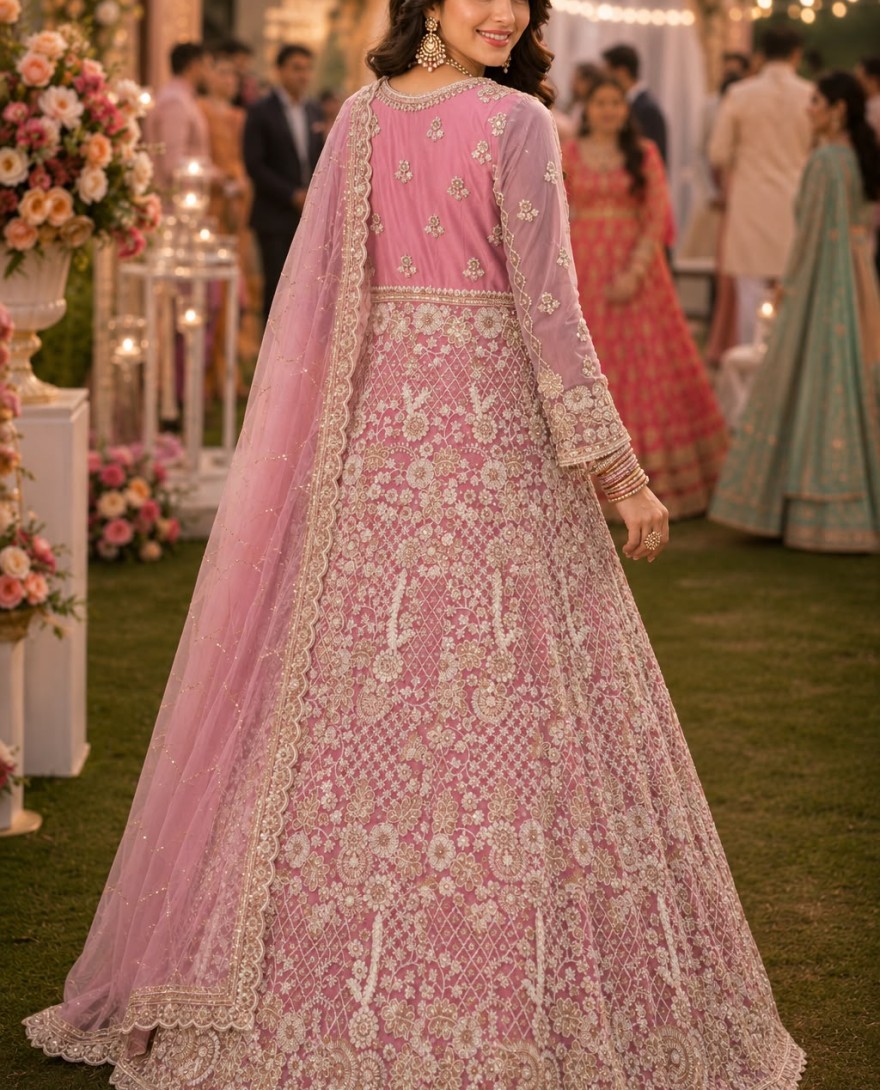 PINK - Pink Net Beads Work Festival Wear Readymade Lehenga Choli