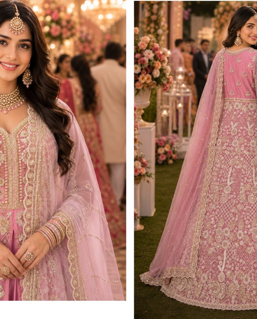 PINK - Pink Net Beads Work Festival Wear Readymade Lehenga Choli