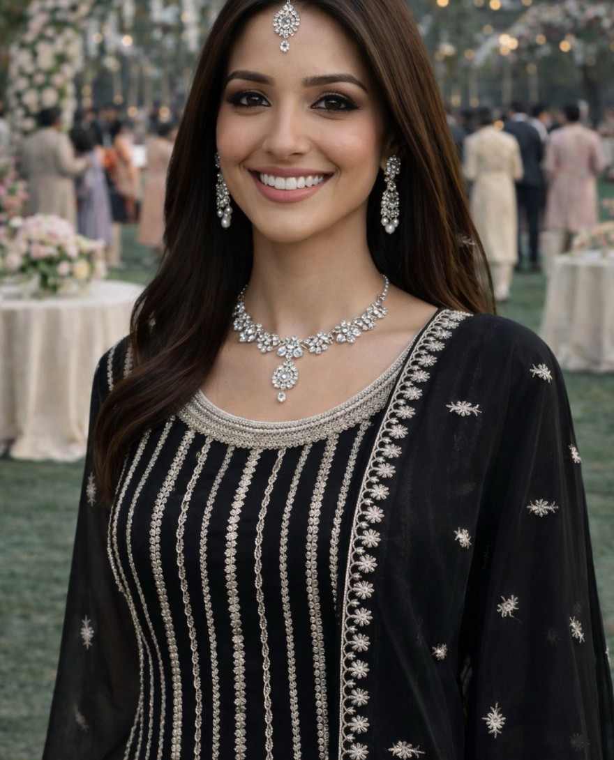 BLACK - Black Georgette Embroidered Work Palazzo Salwar Suit