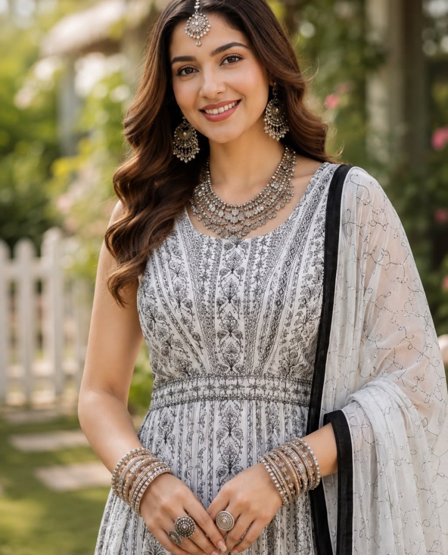 WHITE - White Georgette Embroidered and Sequins Work Designer Gown