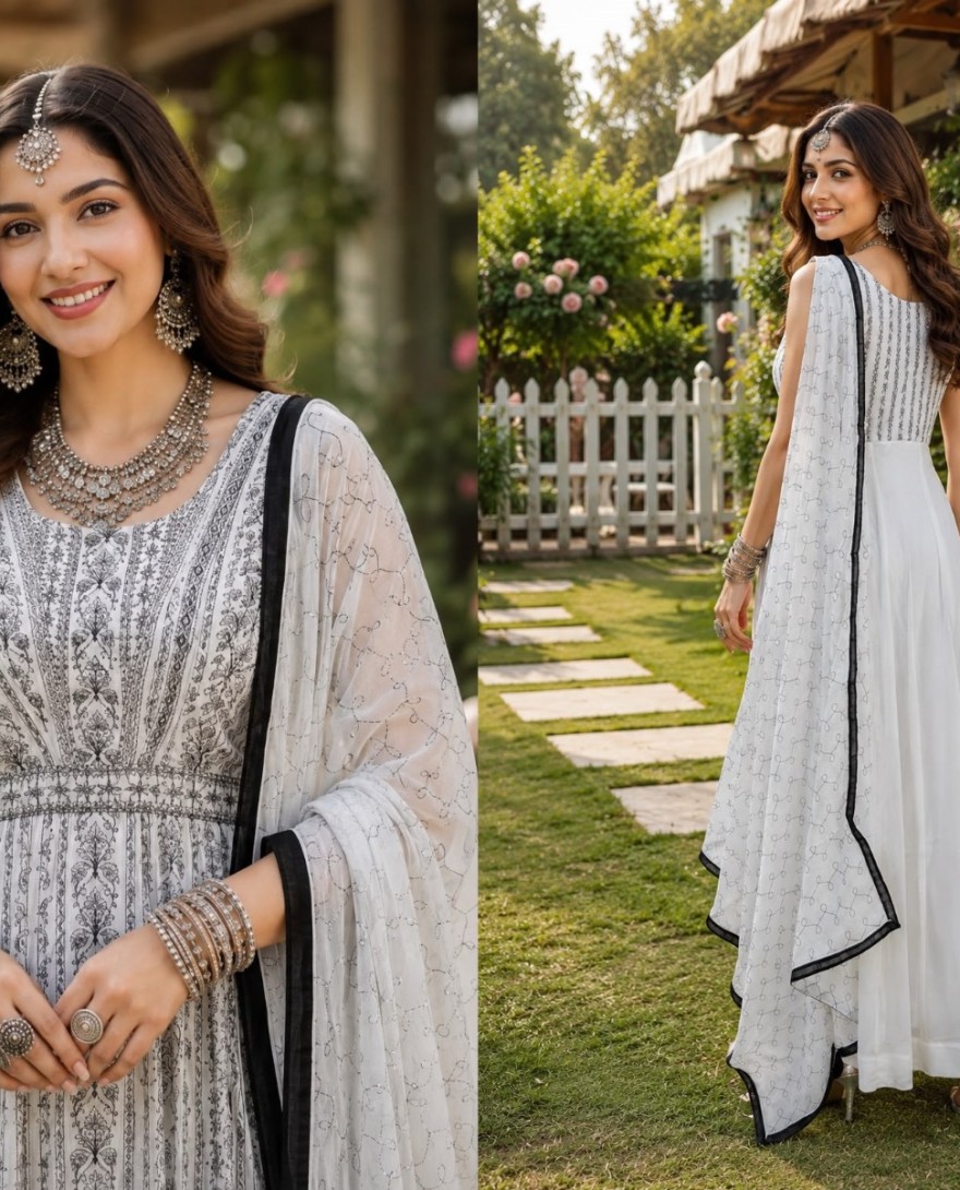 WHITE - White Georgette Embroidered and Sequins Work Designer Gown