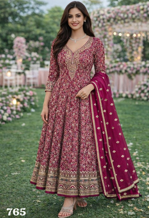Pink Georgette Anarkali Suit With Stone Detailing
