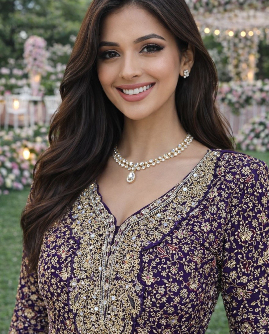 BLUE - Purple Georgette Anarkali Suit With Zari Motifs