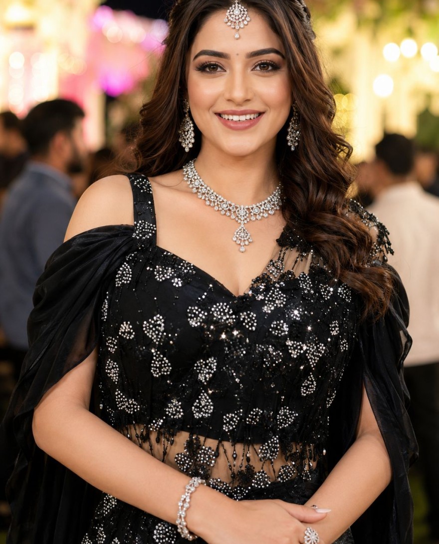 BLACK - Black Fandy Embroidered Work Contemporary Sari