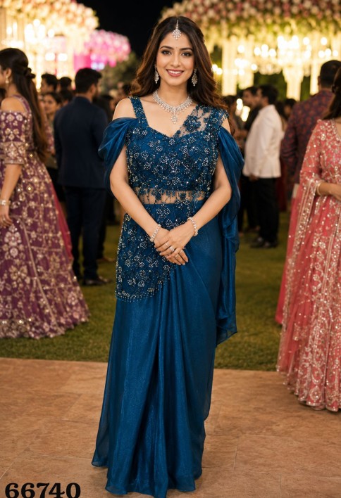 Teal Fandy Classic Saree with Embroidered Work