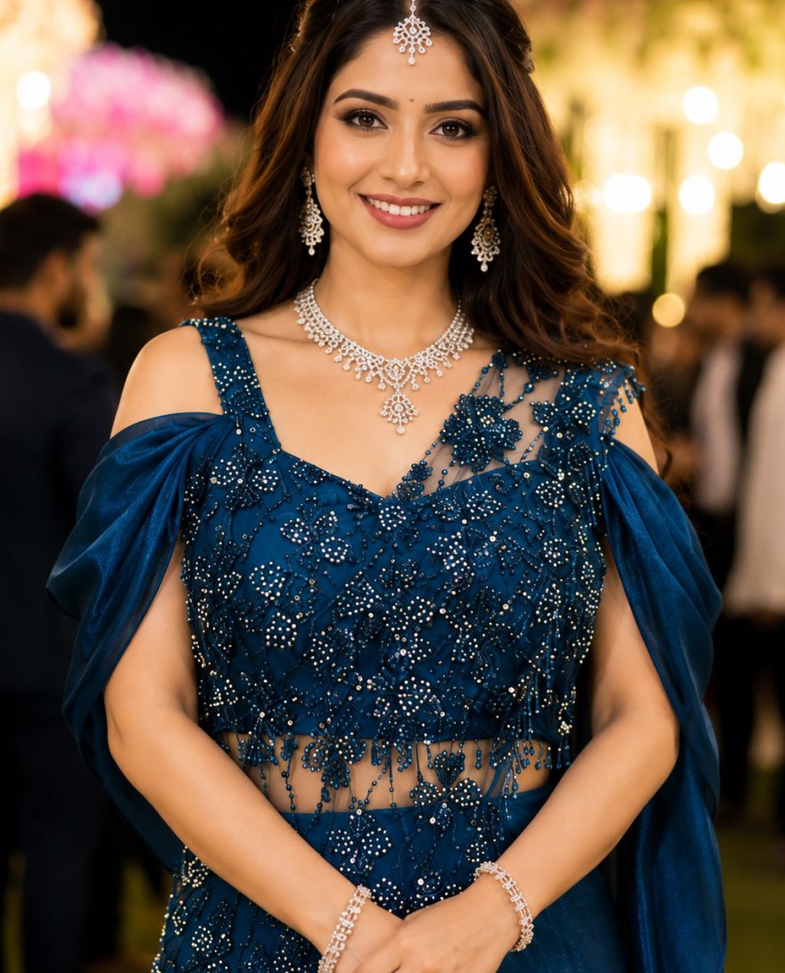 TEAL - Teal Fandy Classic Saree with Embroidered Work