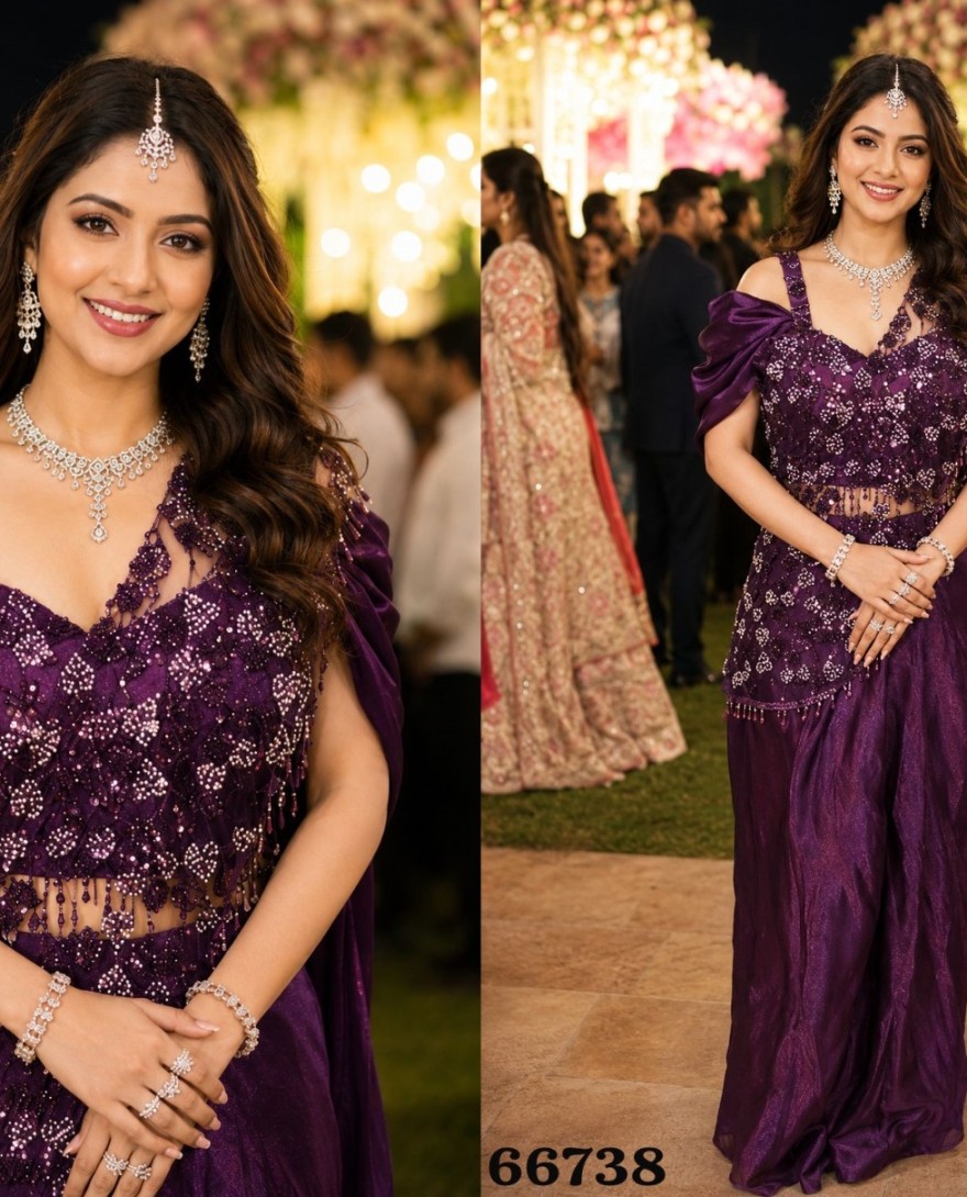 PURPLE - Embroidered Work Fandy Trendy Saree In Purple for Ceremonial
