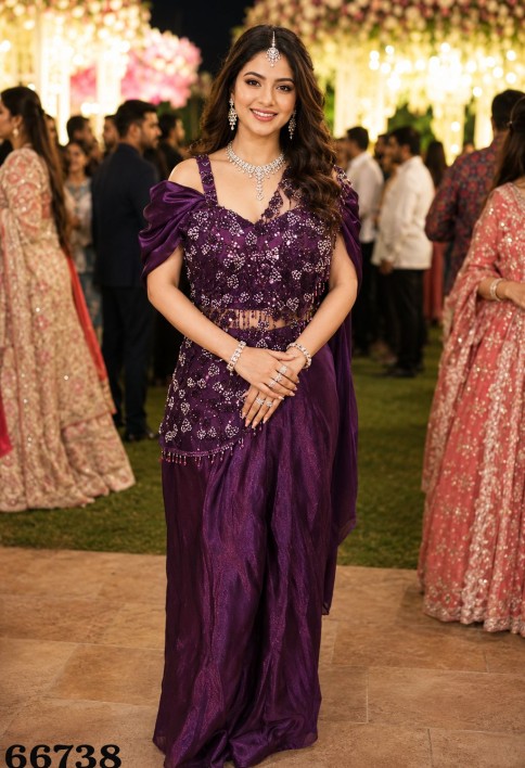 Embroidered Work Fandy Trendy Saree In Purple for Ceremonial