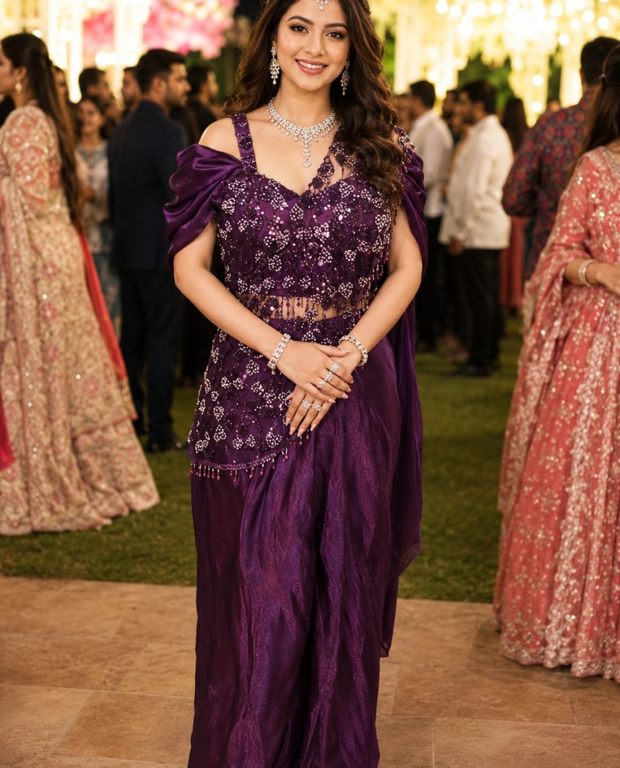 PURPLE - Embroidered Work Fandy Trendy Saree In Purple for Ceremonial