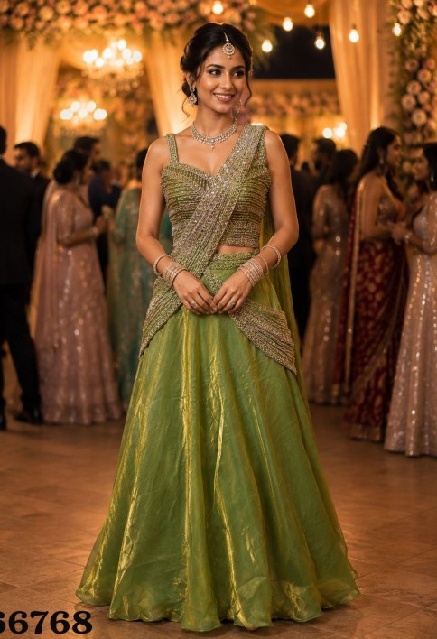 Embroidered Work Fandy Lehenga Choli In Green for Ceremonial