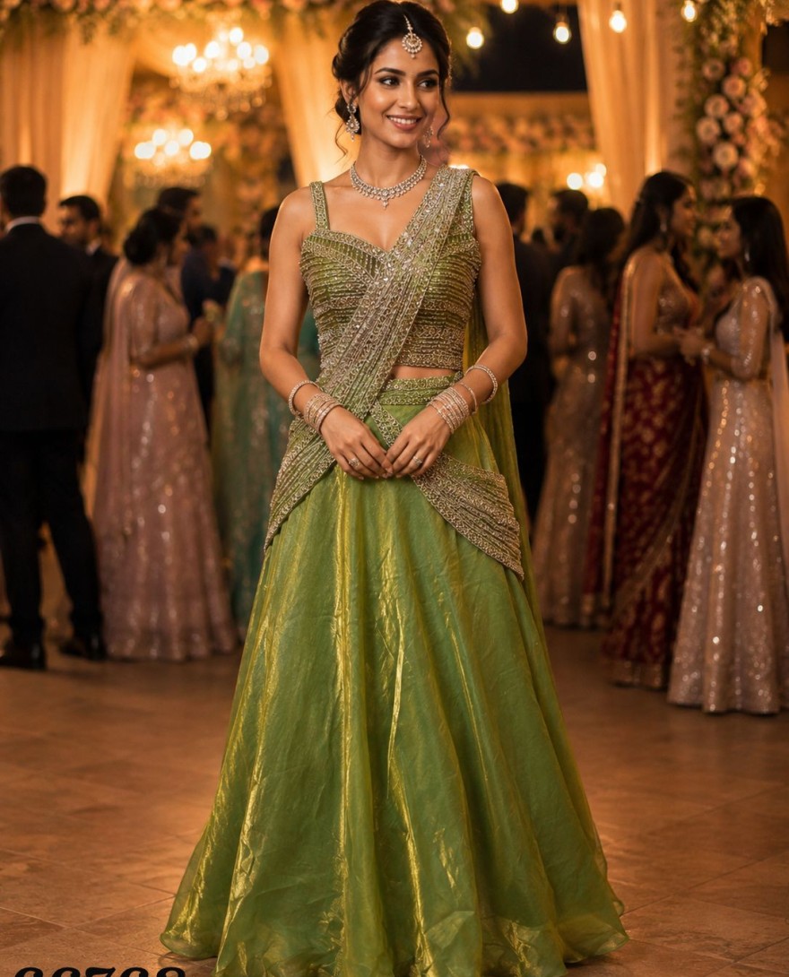 GREEN - Embroidered Work Fandy Lehenga Choli In Green for Ceremonial