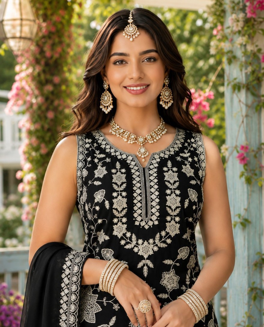 BLACK - Royal Black Chiffon Salwar Suit