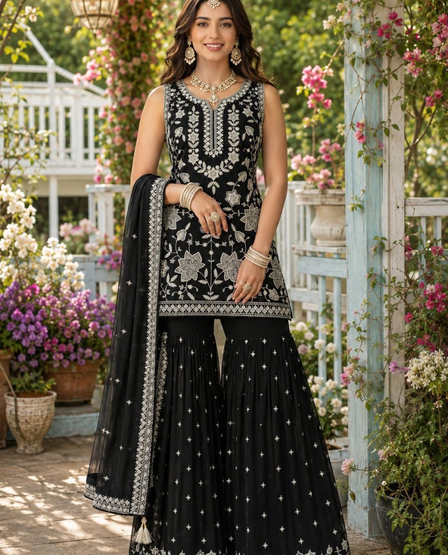 BLACK - Royal Black Chiffon Salwar Suit