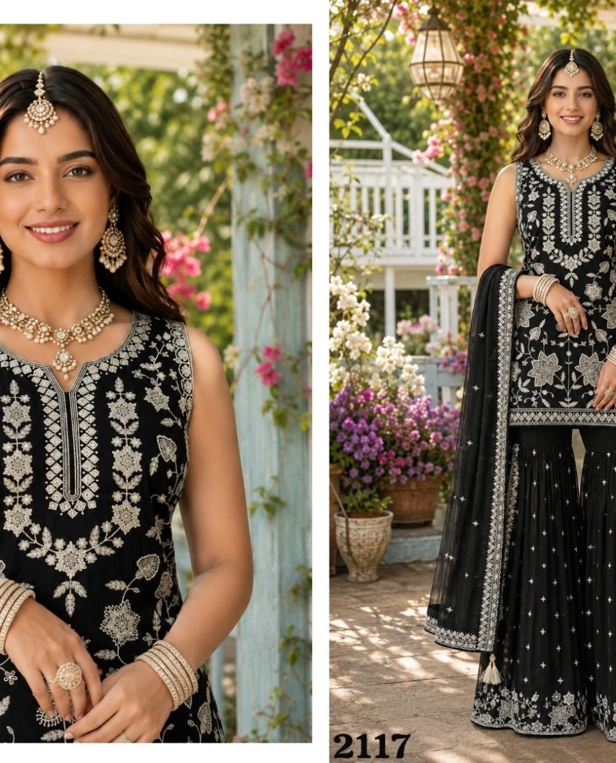 BLACK - Royal Black Chiffon Salwar Suit