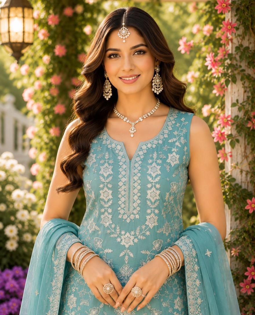 BLUE - Turquoise Chiffon Palazzo Salwar Suit