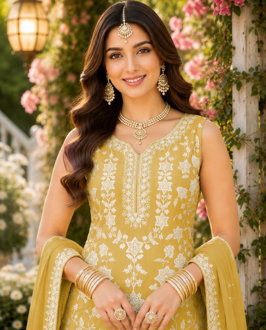 YELLOW - Yellow Chiffon Readymade Salwar Suit