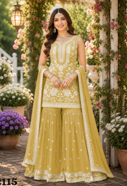 Yellow Chiffon Readymade Salwar Suit