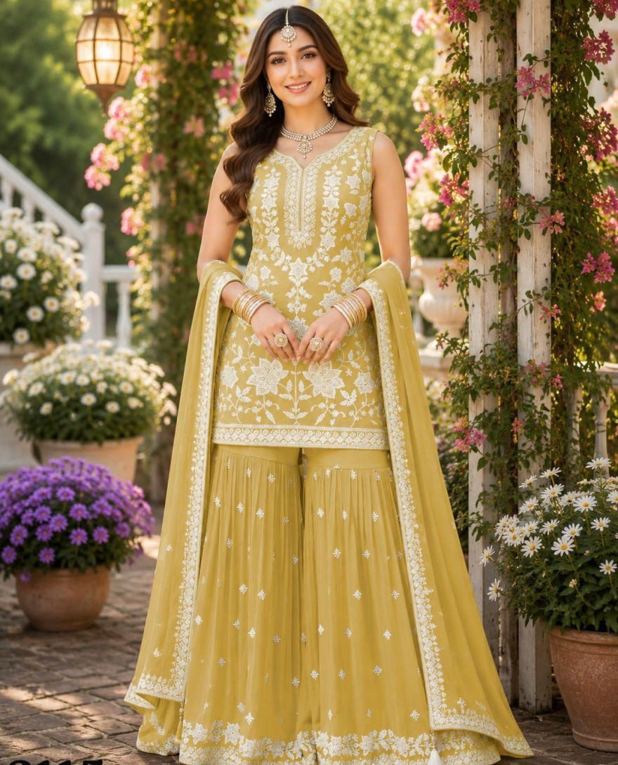 YELLOW - Yellow Chiffon Readymade Salwar Suit