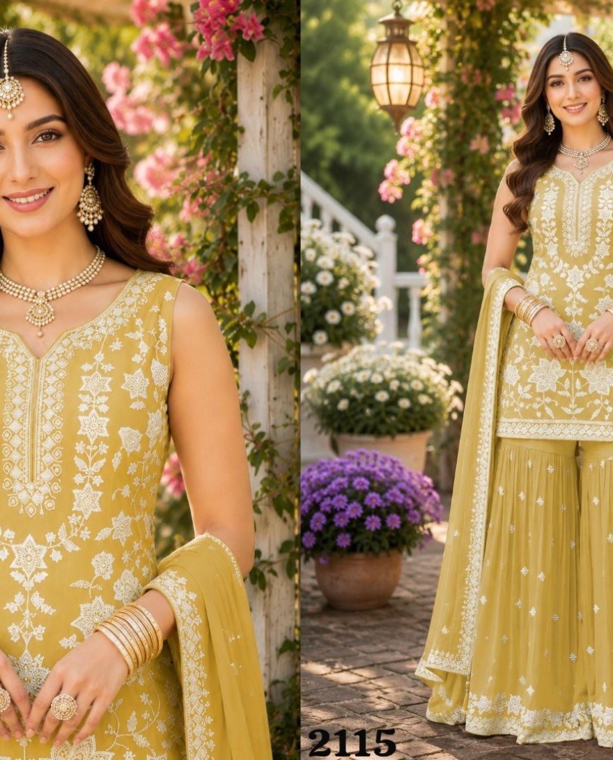 YELLOW - Yellow Chiffon Readymade Salwar Suit