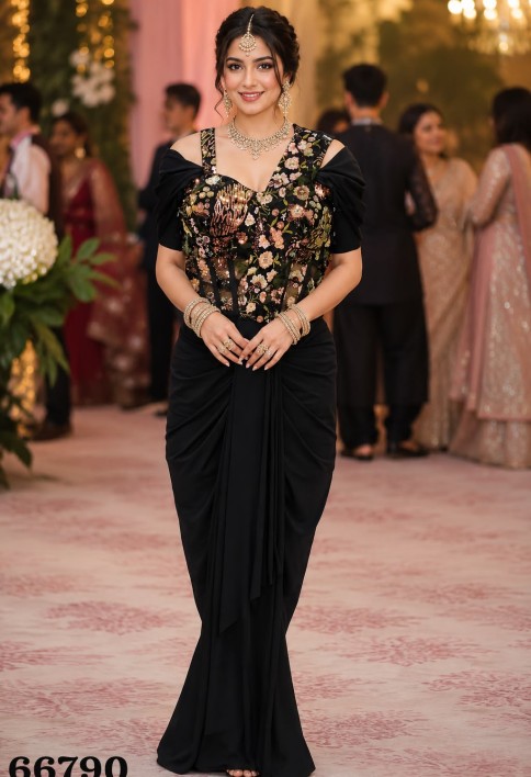 Amusing Black Lycra Classic Sari