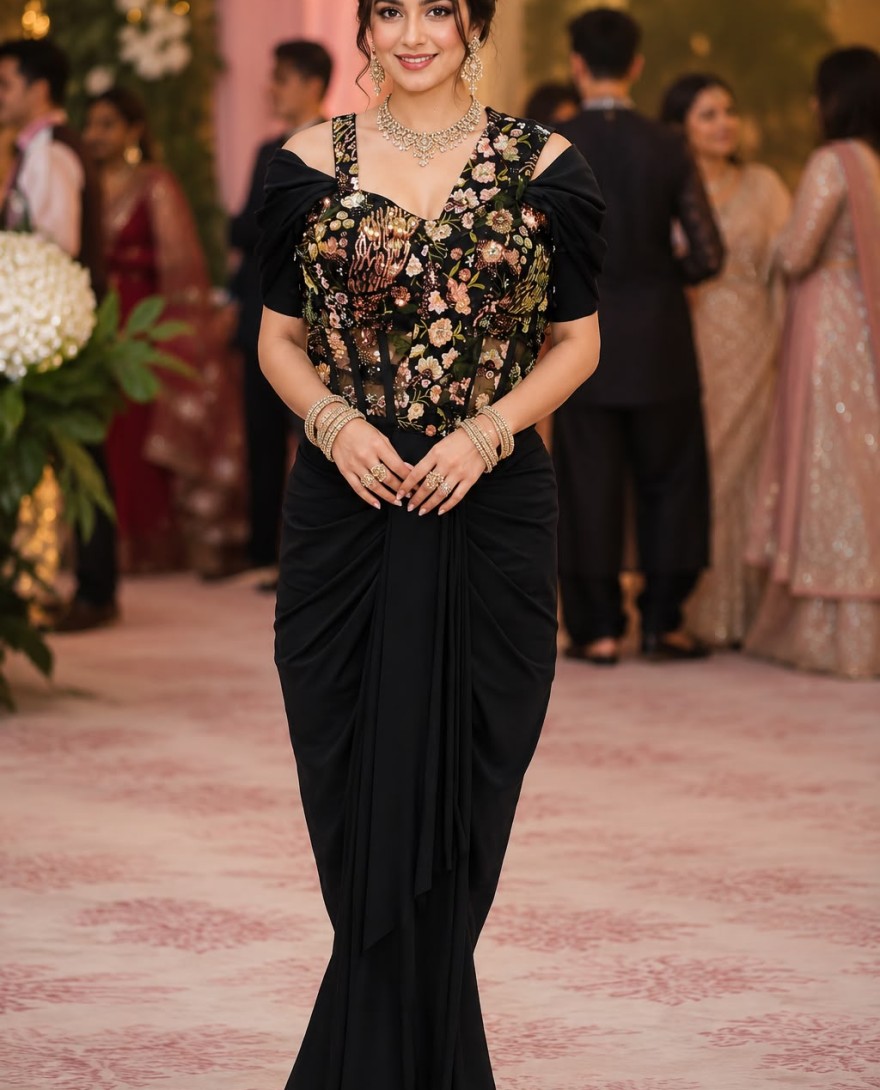 BLACK - Amusing Black Lycra Classic Sari