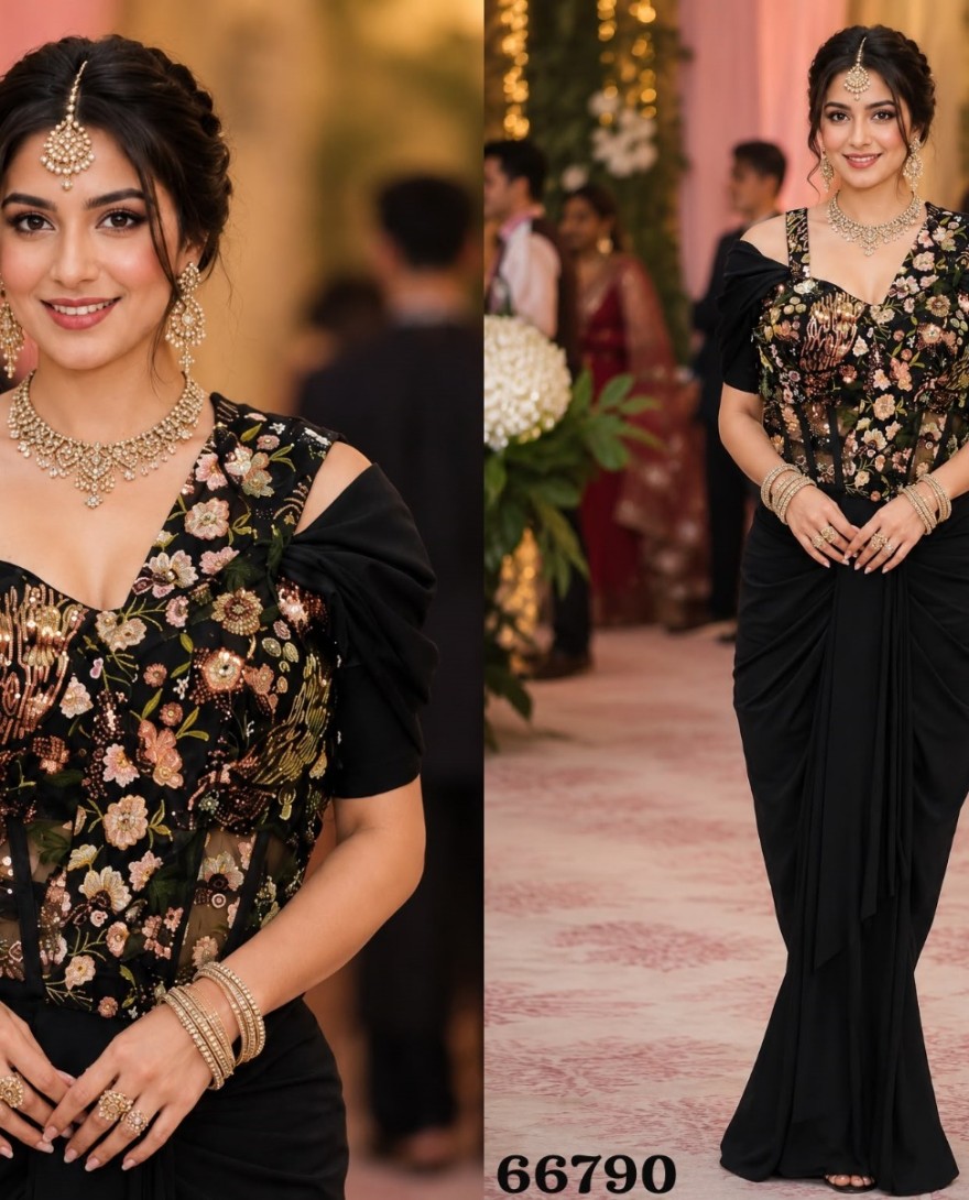BLACK - Amusing Black Lycra Classic Sari