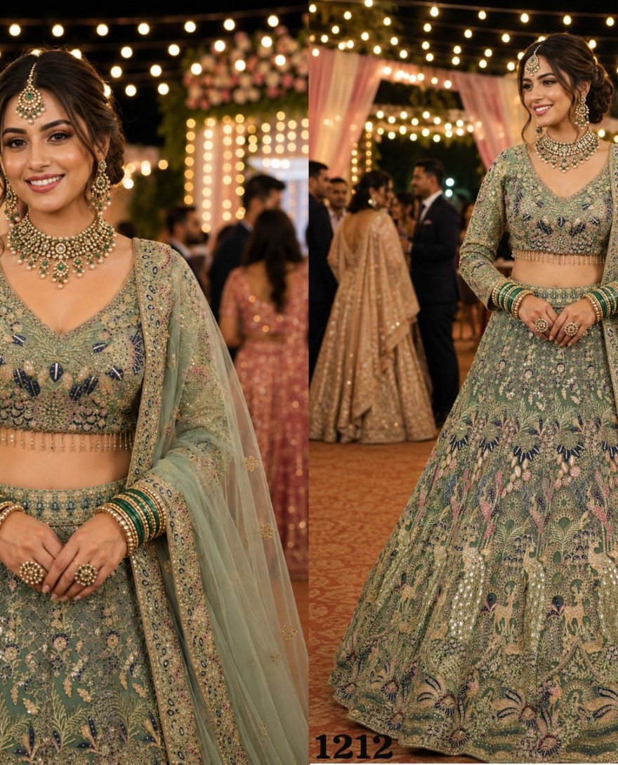GREEN - Green Net Lehenga Choli