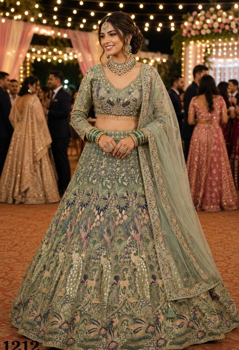 Green Net Lehenga Choli