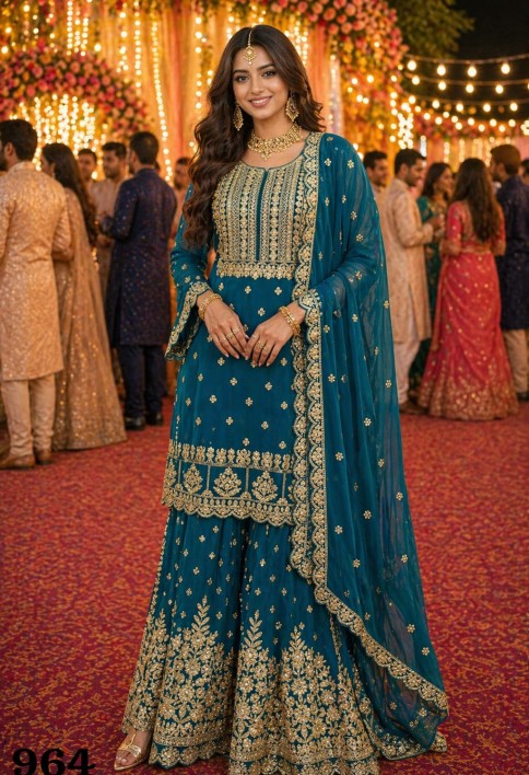 Teal Georgette Palazzo Suit