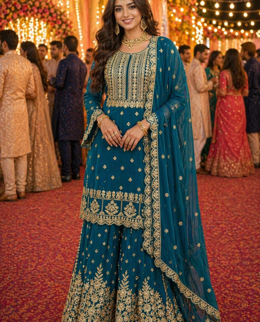 BLUE - Teal Georgette Palazzo Suit