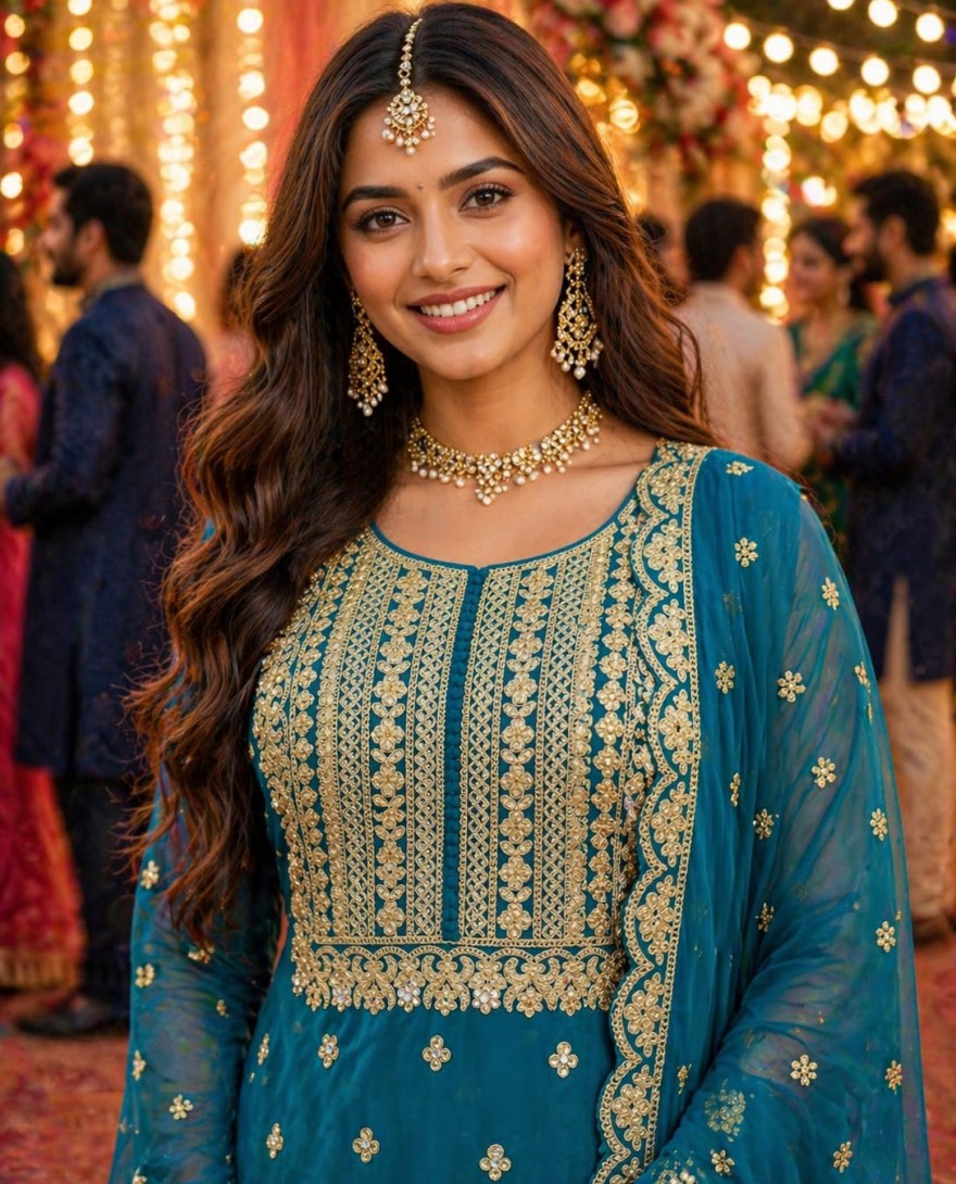 BLUE - Teal Georgette Palazzo Suit