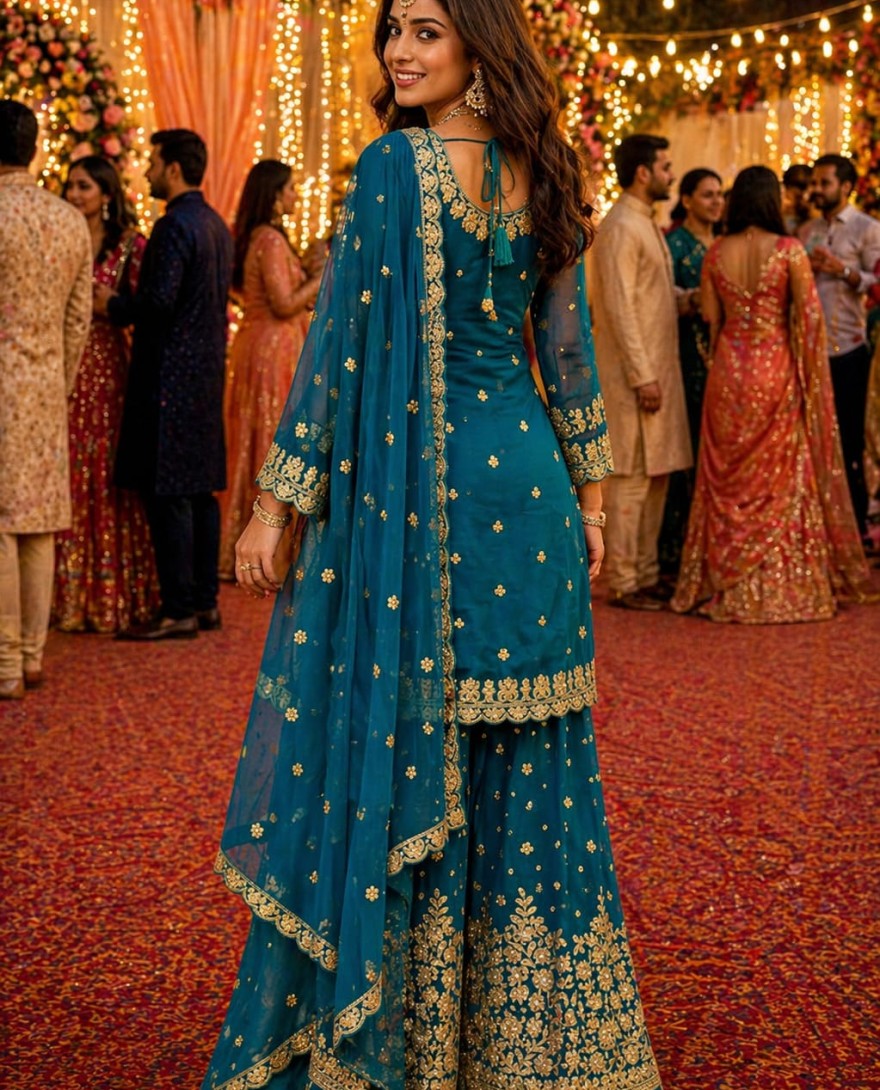 BLUE - Teal Georgette Palazzo Suit