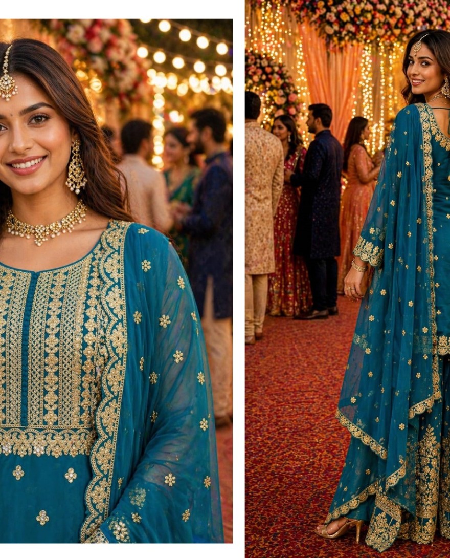 BLUE - Teal Georgette Palazzo Suit