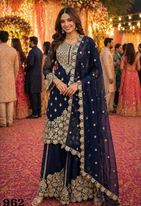 Navy Blue Georgette Palazzo Suit